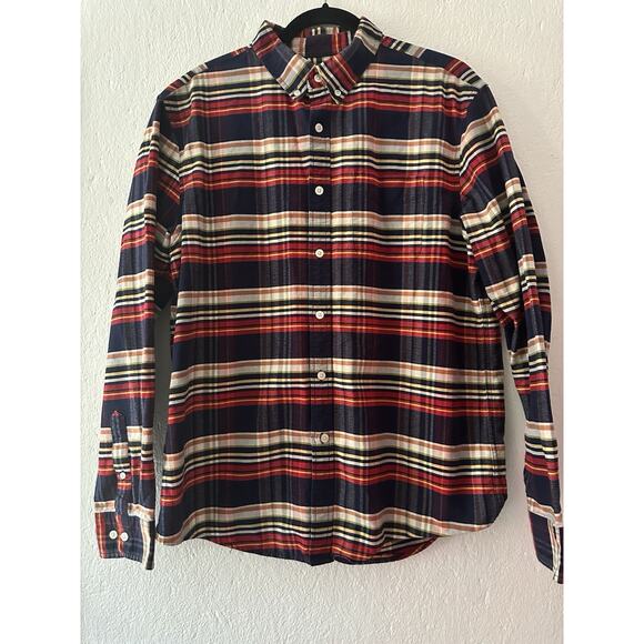 LL Bean Signature Slim Fit Plaid Flannel Shirt Red Blue Cotoon Mid Weight Mens L - Picture 2 of 13